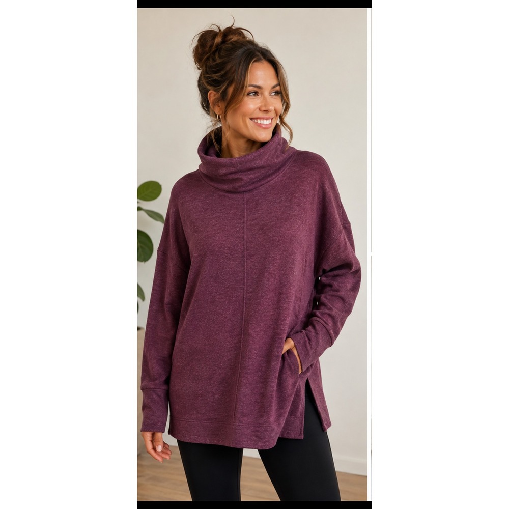 Athleta Cozy Karma Funnel Neck Sweatshirt Plum Purple Fleece Pullover Large